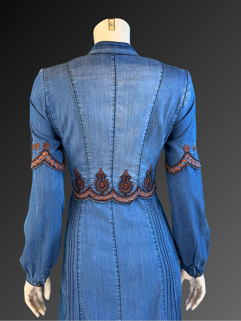 Vintage Y2K Denim Embroidered Boho Maxi Duster or Coat Dress | S M - Picture 13 of 16